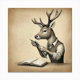 Deer With Pen Canvas Print