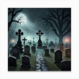 Graveyard At Night 8 Canvas Print