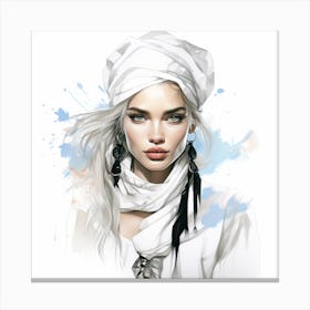 Fashion Girl In White Turban Canvas Print