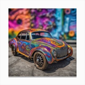 Psychedelic Biomechanical Freaky Scelet Car From Another Dimension With A Colorful Background 3 Canvas Print
