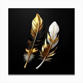 Gold And Black Feathers 1 Canvas Print