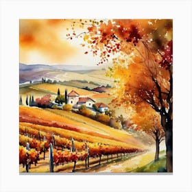 Watercolor Of A Vineyard 2 Canvas Print