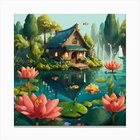 House In The Pond 1 Canvas Print