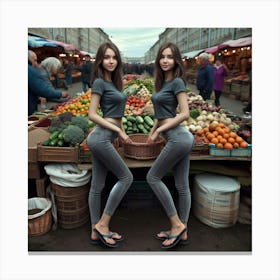 Two Women In A Market Canvas Print