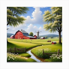 Red Barn In The Countryside 5 Canvas Print