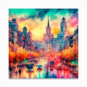 Madrid Cityscape Watercolor Painting 1 Canvas Print