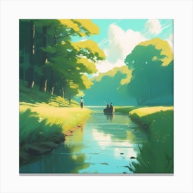 Peaceful Countryside River Acrylic Painting Trending On Pixiv Fanbox Palette Knife And Brush Stro (9) Canvas Print