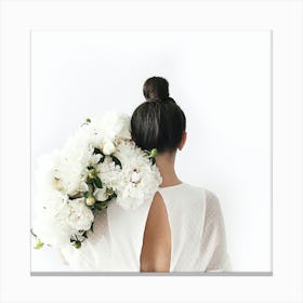 Back View Of A Woman With Flowers Canvas Print