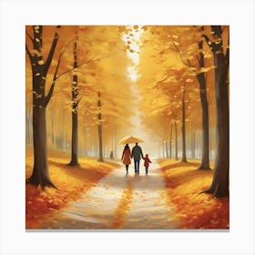 Family Walking In The Autumn Park Canvas Print