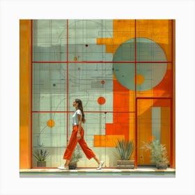 Woman Walks Past A Pool Canvas Print