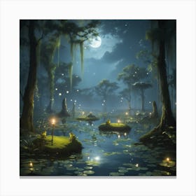 Dreamshaper V7 A Mysterious Moonlit Swamp Where The Croak Of F 1 Canvas Print