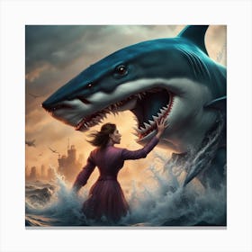 Woman And A Shark Canvas Print