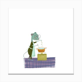 Cooking Mouse Illustration Square Canvas Print