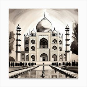 Monochromatic Sketch of the Taj Mahal in Light and Shadow Canvas Print