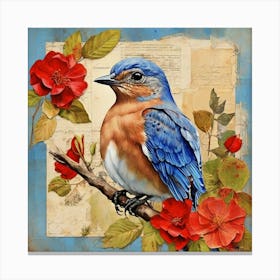 Bird Painting Collage Eastern Bluebird 1 Art Print Canvas Print