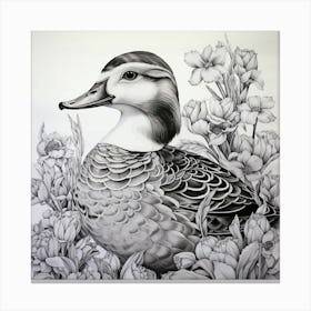 Duck In Flowers Canvas Print