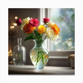 Roses In A Vase 3 Canvas Print