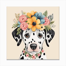 Floral Baby Dalmatian Dog Nursery Illustration (27) Canvas Print