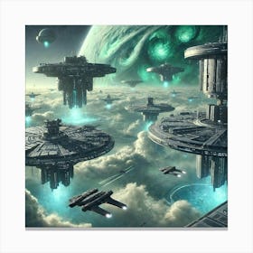 Futuristic Floating Platforms Uranian Vanguard Canvas Print