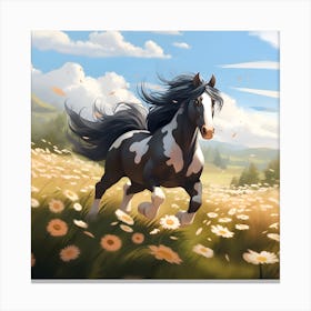 Horse Galloping In Meadow Of Daisies Canvas Print