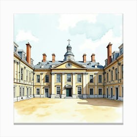 Watercolor View Of The Somerset House In London, Showcasing Its Grand Courtyard And Historic Elegance Canvas Print