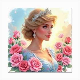 Radiant Princess Diana With A Colorful Blend Of Watercolor Roses And Soft Clouds 1 Canvas Print