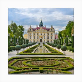 Picture of a beautiful palace with a wonderful garden2 Canvas Print