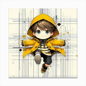 Boy in Yellow Rain Jacket - Abstract Line Art Illustration 61 Canvas Print