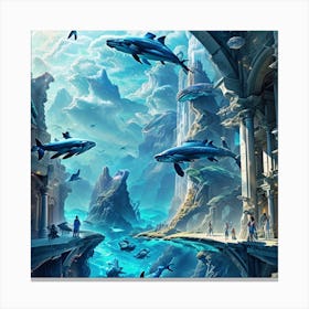 Dolphins In The City Canvas Print