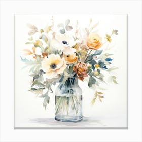 Soft Blush Watercolor Floral Vase Canvas Print