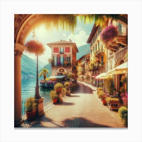 An Image Of Streets By Mediterranean Sea In Italy During Summer, Bright, Colorful And Beautiful (3) Canvas Print