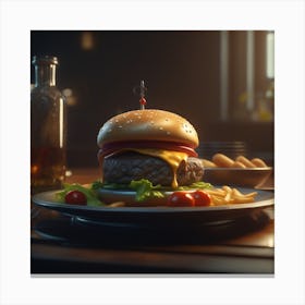 Burger On A Plate 105 Canvas Print