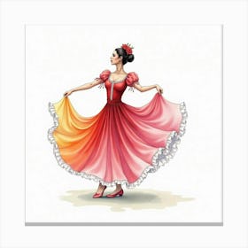 Spanish Dancer’S Colorful Costume Captured In Delicate Watercolor Canvas Print