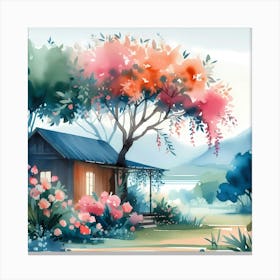 Watercolor House In The Countryside Canvas Print