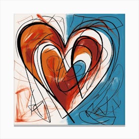 Geometric Doodle Of Orange & Blue Heart 1 Canvas Print