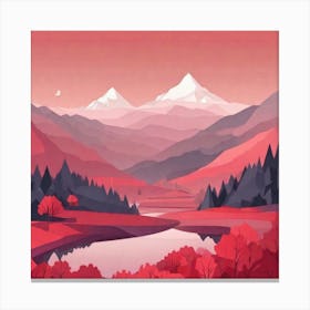 Misty mountains background in red tone 99 Canvas Print