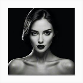 Black And White Portrait Of Beautiful Woman Canvas Print