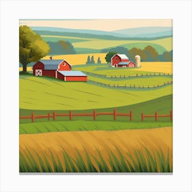 Farm Landscape Vector Illustration Canvas Print