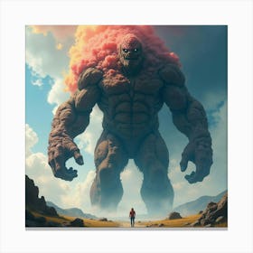 Giant Titan Shaking The Ground Under A Watercolor Storm 1 Canvas Print