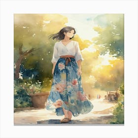 Anime Girl Walking In The Park Canvas Print