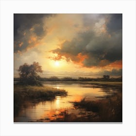 Sunset Over A River 1 Canvas Print