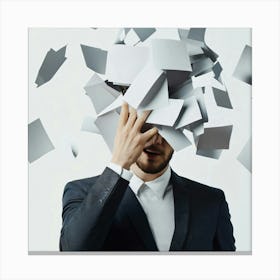 Businessman With Papers Falling On His Head Canvas Print