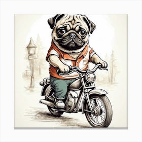 Pug Riding A Motorcycle Canvas Print Canvas Print