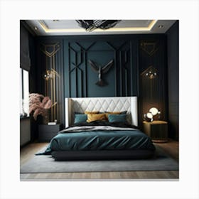 Bedroom With Black And Gold Accents Canvas Print