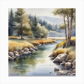 Watercolor Of A River 2 Canvas Print