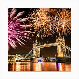 New Year'S Eve Fireworks Over Tower Bridge Canvas Print