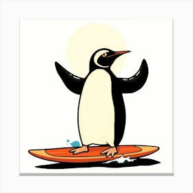 Penguin On Surfboard Canvas Print