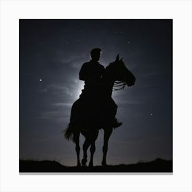 Silhouette Of A Horseback Rider At Night Canvas Print