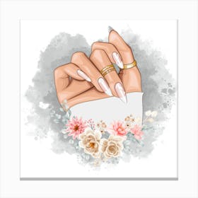 Woman'S Hand nails whit flower Canvas Print