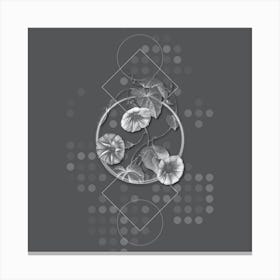 Vintage Morning Glory Botanical with Line Motif and Dot Pattern in Ghost Gray n.0013 Canvas Print